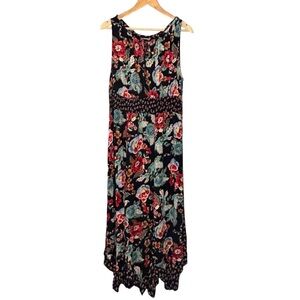 Bila dress mixed patchwork floral smocked waist hanky hem bohemian midi size xl